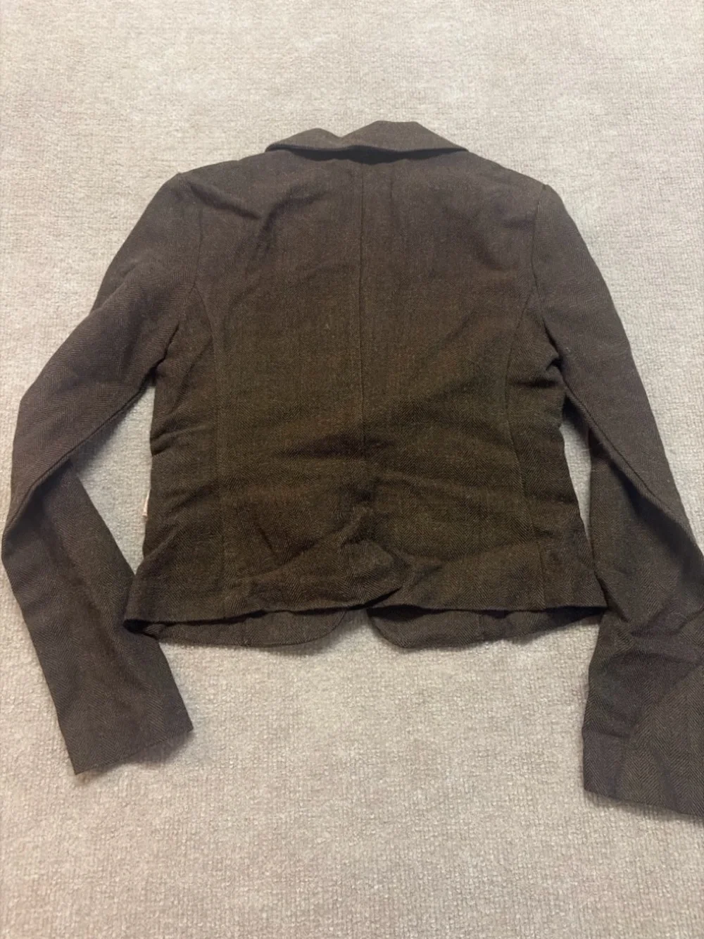 Y2K Cropped Embroidered Blazer Brown Tweed Sequin Floral Jacket Small 0841